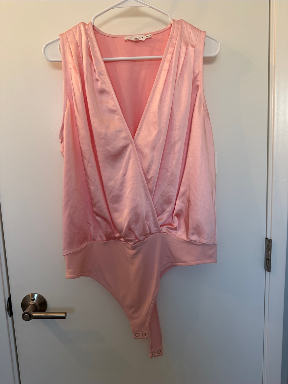 Good American Sz 2 Pink Satin Surplice Bodysuit NWT